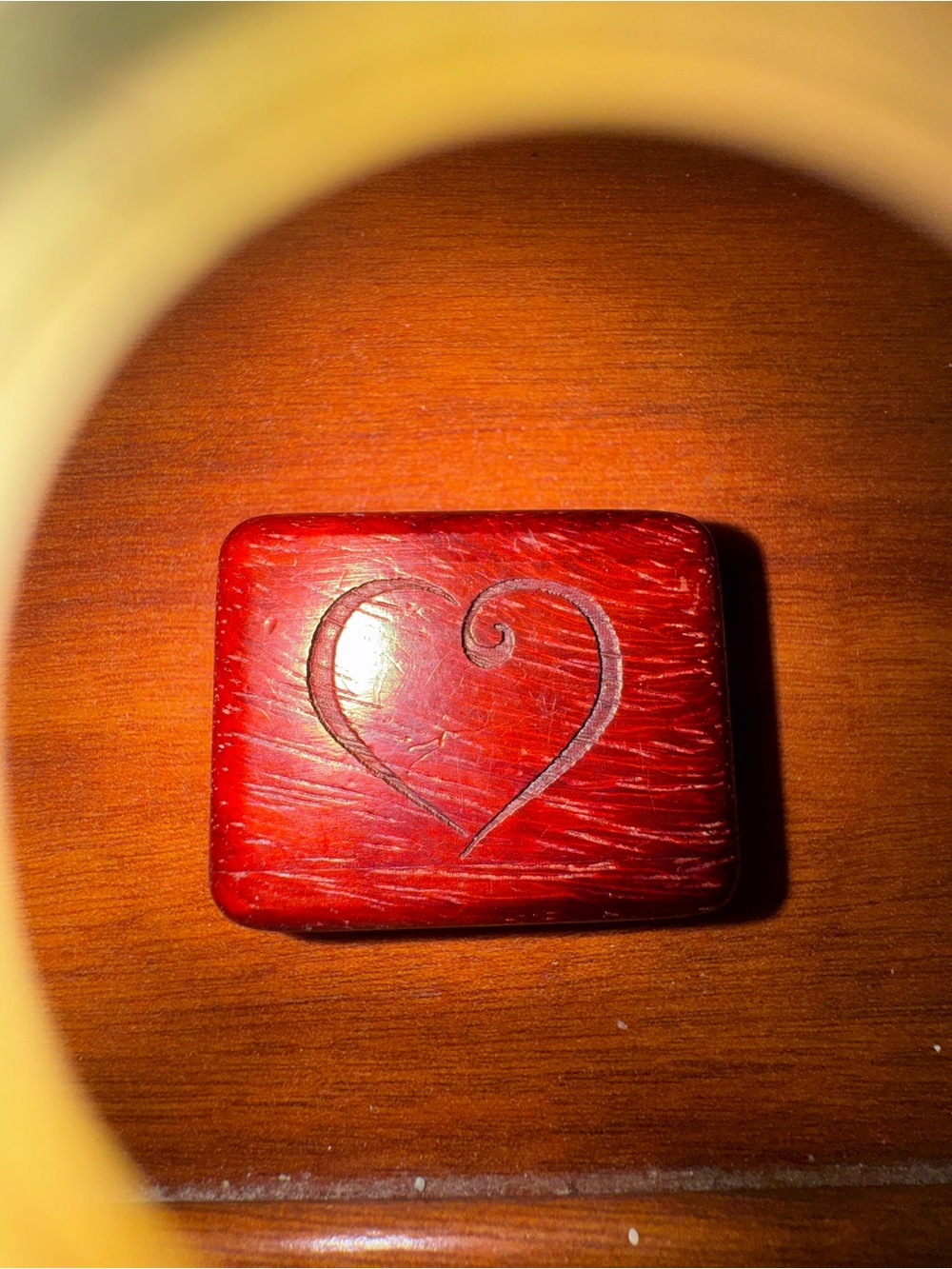 VINTAGE NEVER USED! Handcrafted Red Wooden Trinket or pill with Carved Heart